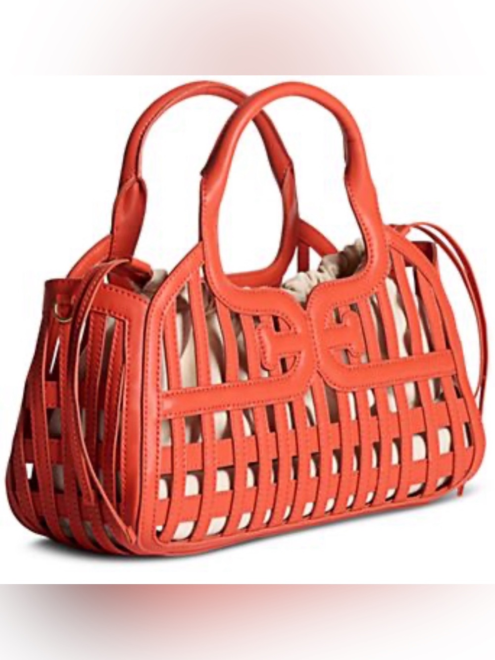 Woven Cutout Tote Bag - Coral